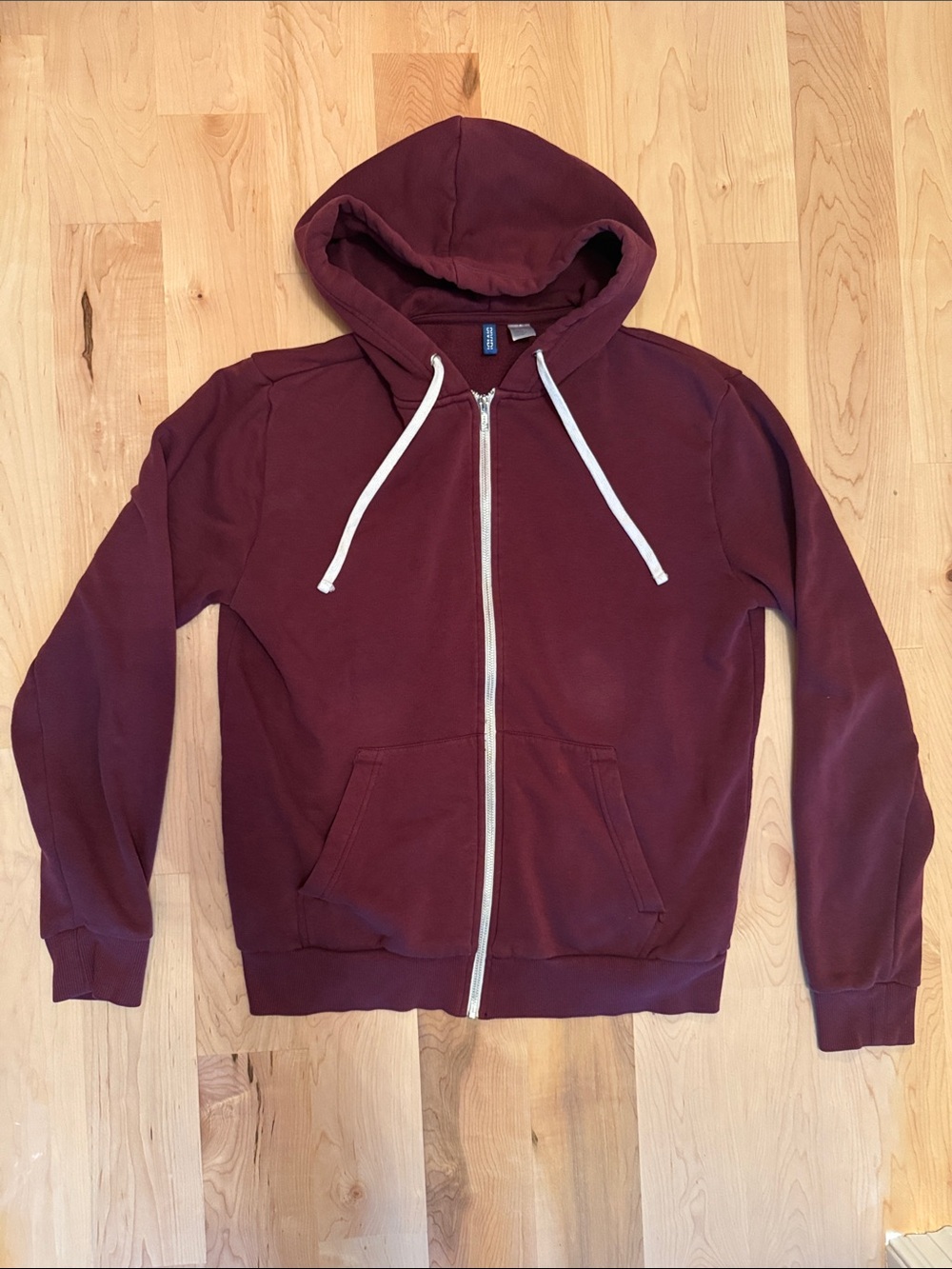 Divided Men's Zip-Up Hoodie Sweater - Maroon with White Drawstrings